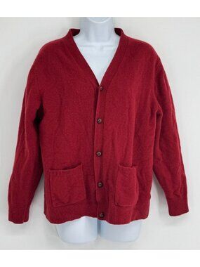Fisherman Out of Ireland L Red Cardigan Wool Sweater Women Luxury Knit Grandpa